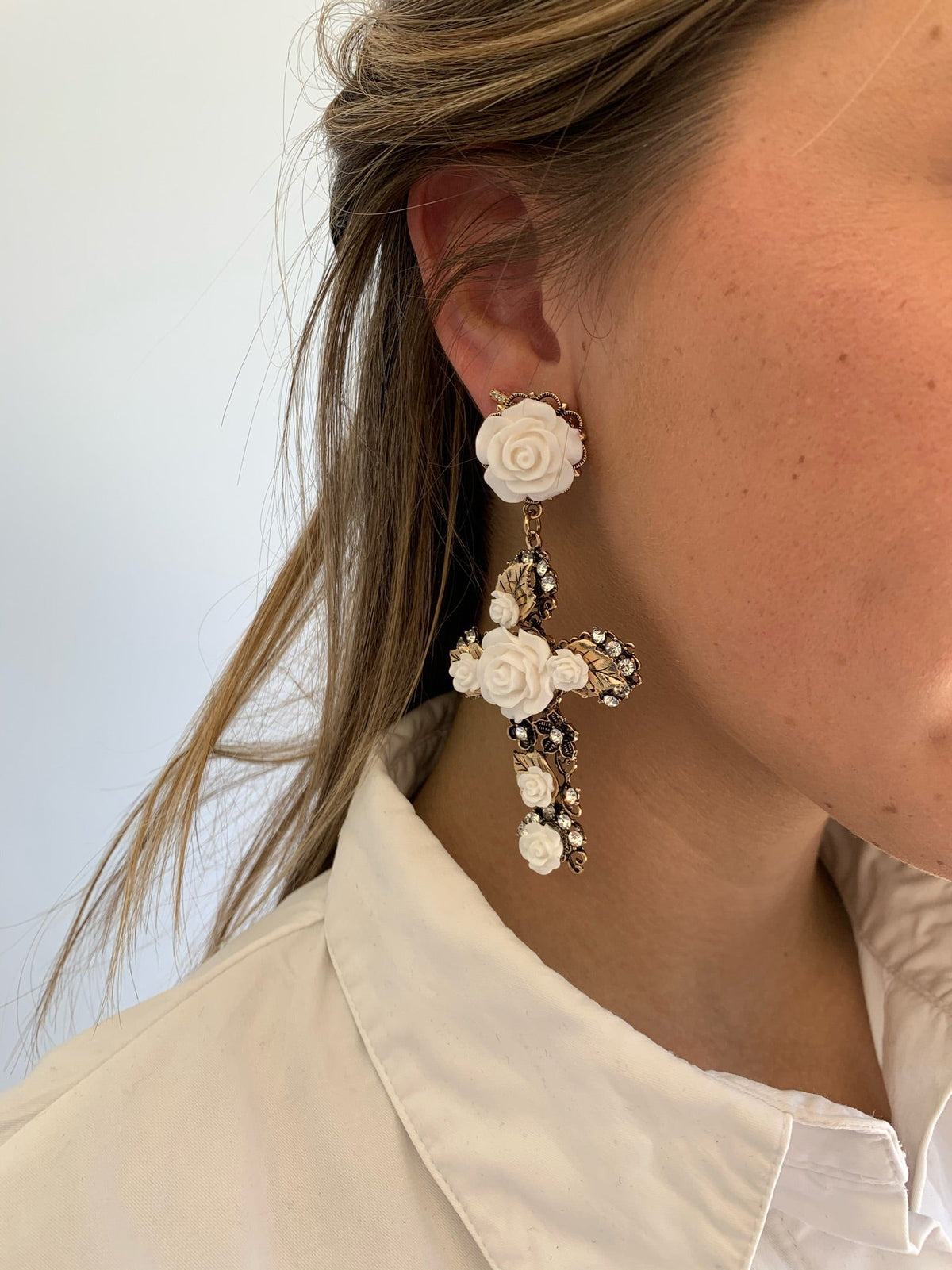 Rosette Cross Earrings